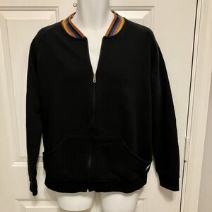 Paul Smith Men's Sz Large Artist Stripe Full Zip Sweatshirt Sweater Jacket Black
